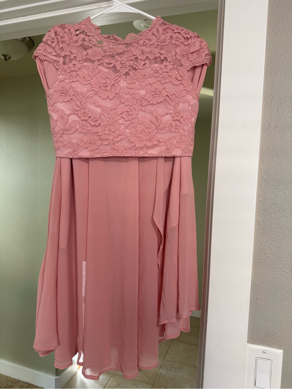 SHEIN Dusty Rose Lace Bodice Chiffon Girl's Dress